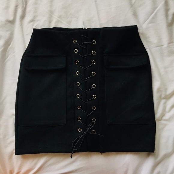 High Waisted Bodycon Skirt with Front Lace Up Tie - Picture 3 of 5